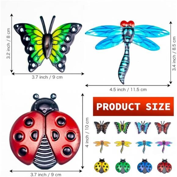 Metal Butterfly Wall Decor, 4 Butterflies and 4 Dragonfly, 4 Ladybugs Wall Decor - Picture 3 of 7